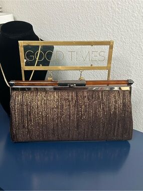 RACHEL Rachel Roy Metallic Brown Evening Clutch Gunmetal and Tortoise Shell Trim